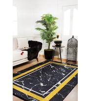 Dijital Kaymaz Yıkanabilir Siyah Modern Salon Halısı Mutfak Halısı Koridor Halısı Yolluk HLN1085