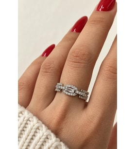 Baget Zirkon Taşlı Vintage Model Ayarlanabilir Kadın Çelik Yüzük Gümüş Kararmaz Renk Atmaz