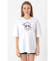 Jason Voorhees Facemask Beyaz Kadın Oversize Tshirt
