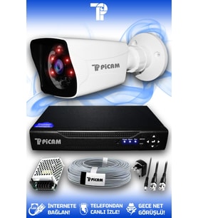 PICAM 1 Kameralı Kare 1 Dış Kamera Set HDD'siz Full HD Gece Görüşlü Güvenlik Kamerası Sistemi