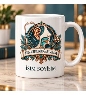 Kulak Burun Boğaz Uzmanı Kupa Bardak Anatomi ve Stetoskop Desenli
