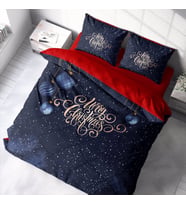 Monohome Yılbaşı Süsü Merry Christmas Çift Kişilik 3D Nevresim Takımı Pamuk (Kırmızı-Lacivert)