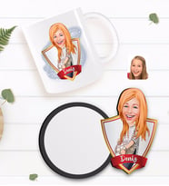 BK Gift Kişiye Özel Kadın Karikatürlü Beyaz Kupa ve Ahşap Bardak Altlığı Hediye Seti-11