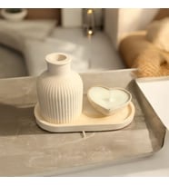 MODERN DEKORATİF 3'LÜ SET VAZO VE KALP MUMLU (Sütlü Kahve)