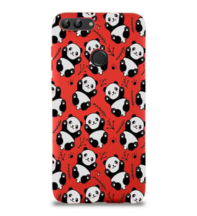 Huawei P Smart Uyumlu Lansman Kılıf Panda Tasarımlı İçi Kadife Kapak-Kırmızı (Şeffaf)