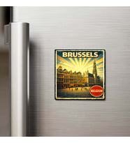 Vintage Brüksel Şehri Temalı Buzdolap Magneti – 9x9 cm