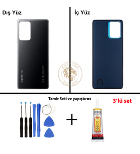 Xiaomi Mi 11-T Siyah Arka Pil Kapağı Batarya Kapağı Lazer Kesim + Yapıştırıcı ve Vida Seti