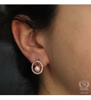 925 Ayar Gümüş İnci Halka Küpe, Pembe