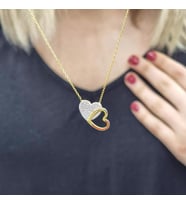 Yapışık Kalpler 925 Ayar Gümüş Zirkon Taşlı Gold Kaplama Kolye (Karışık)