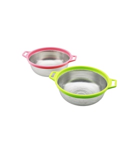 21CM RENKLİ PLASTİK ÇERÇEVE - KULPLU ÇELİK SEPET METAL SÜZGEÇ (5680)