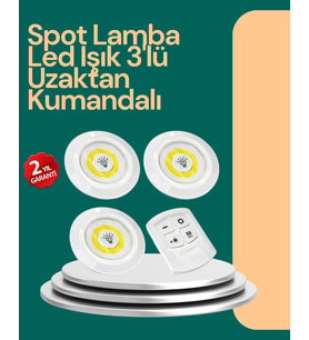 Uzaktan Kumanda İle Kontrol Edilebilen Yapışkanlı 3 Lü Kablosuz Led Spot Lamba