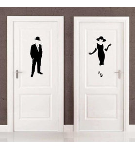 Ladies and Gentlemen Wc Silüeti Kapı Dekoratif Duvar Sticker, Çıkartma Siyah