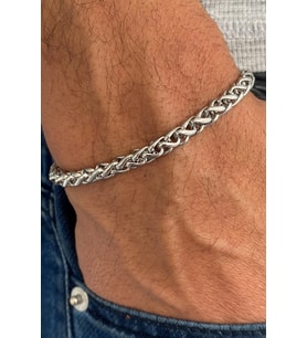 Örgü Model Paslanmaz Çelik Bileklik Unisex Erkek Bayan Zincir Künye acb01-2 (Metal)