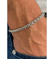 Örgü Model Paslanmaz Çelik Bileklik Unisex Erkek Bayan Zincir Künye acb01-2 (Metal)