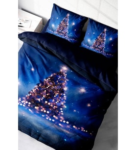 Yılbaşı Çift Kişilik Nevresim ( Lastikli Çarşaflı ) %100 Pamuk Saten Starry Tree