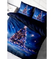 Yılbaşı Çift Kişilik Nevresim ( Lastikli Çarşaflı ) %100 Pamuk Saten Starry Tree