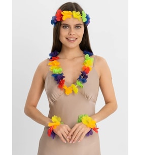 Rengarenk Hawaii Kolye Taç Bileklik Seti 4 Parça