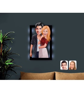 BK Gift Kişiye Özel Sevgililer Karikatürlü 3D Led Işıklı Ahşap Tablo-90