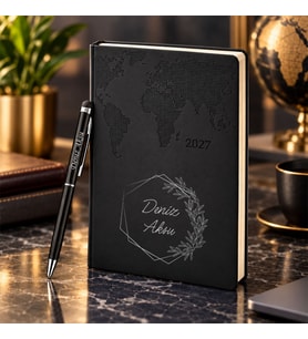 BK Gift Kişiye Özel 378 Termo Deri Tarihli Ajanda & Siyah Touch Pen Tükenmez Kalem-9