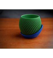 3D Baskı Küre Saksı - Kafes Dokulu İki Parçalı Dekoratif Saksı - Yeşil-Mavi