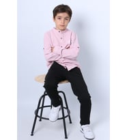 ERKEK ÇOCUK GÖMLEKLİ TAKIM HAKİM YAKA BASKILI DÜĞMELİ E2 (Pembe)