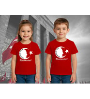 Unisex Ay Yıldızlı T-Shirt 19 Mayıs 29 Ekim 23 Nisan 10 Kasım Atatürk Çocuk Tişört (Kırmızı)