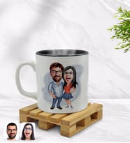 BK Gift Kişiye Özel Sevgililer Karikatürlü İçi Siyah Renkli Kupa Bardak Model 105