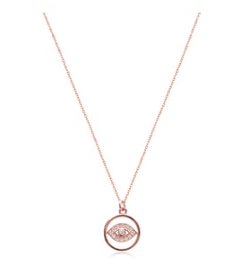 Zirkon Taşlı Rose Altın Kaplamalı Göz Desenli Gümüş Kolye