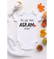 Unisex Bebek Beyaz Ablam Sever Kısa Kol Çıtçıtlı Bebek Body Zıbın