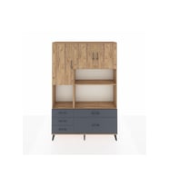 Arges Dolap 8 Raflı 5 Çekmeceli 3 Kapaklı 132x30x195 Çam-Çam/Antrasit