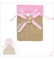 Bebek Temalı Jüt Kese 10cm x 13cm - Pembe x 12 Adet (STD)
