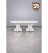 Oval Salon Yemek Masası Kare Ayak 36mm Kalın Kenarlı 180x90 -Beyaz