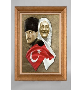 Altın Varaklı Çerçeveli Paspartulu Atatürk Tablo a584 (Gold)