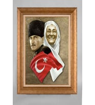 Altın Varaklı Çerçeveli Paspartulu Atatürk Tablo a584 (Gold)