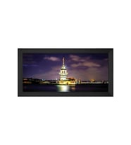 Şafak Sökerken Kız Kulesi Motifli Kanvas Tablo 80 x 110 cm Siyah Çerçeve
