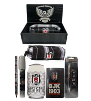 Beşiktaş Orjinal Lisanslı Beyaz Kutu Kalemtraş Ahşap Kutulu 6'lı Kırtasiye Seti (Gri - Siyah)