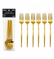 6 Parça Yemek Çatalı Seti - Gold Renk - Paslanmaz Çelik