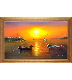 Çerçeveli Paspartulu Manzara Tablo bm1912 (Gold)