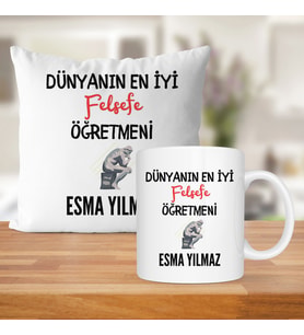 Dünyanın En İyi Felsefe Öğretmeni Baskılı Kişiye Özel Kupa Bardak Ve Saten Yastık