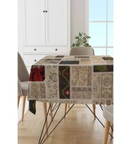 Krem Patchwork Dokuma Leke Tutmaz Masa Örtüsü MSO289