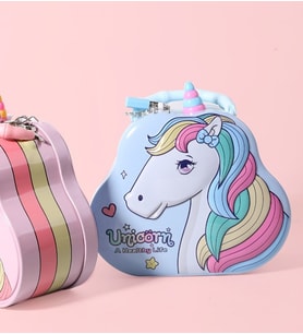 Livava Unicorn Metal Kilitli Ve Çantali Kumbara, Mavi, 16x13 (Mavi)