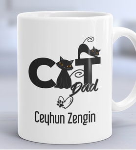 Kişiye Özel Cat Dad Hediye Kupa Bardak Kedi Babası -3- (Beyaz)
