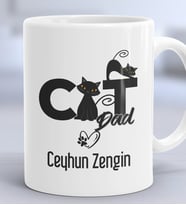 Kişiye Özel Cat Dad Hediye Kupa Bardak Kedi Babası -3- (Beyaz)