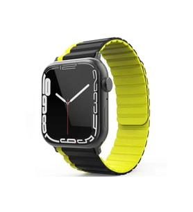 Movenchy Apple Watch 42mm MO-WB1 Çift Renk Mıknatıslı Silikon Kordon - Siyah-Sarı