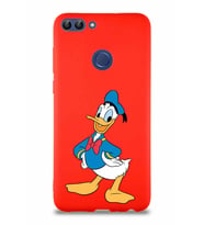 Huawei P Smart Soft Premier Kapak Donald Duck-C Tasarımlı Silikon Kılıf - Kırmızı (Şeffaf)