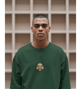 Erkek Baskılı Sweatshirt – Poodle (Toy Poodle) Minimal Köpek Tasarımı (Koyu Yeşil)