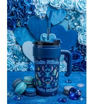 Pipetli Çelik Termos Bardak 900ml - Hello Kitty, Pikachu, Stitch Tasarımlı Sızdırmaz Mug Kupa Matara (Kristal Mavi)
