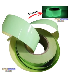 Fosforlu (Fotolümen) Şerit Bant 50mm x 50m Kendinden Yapışkanlı Lümen Folyo Acil Çıkış Yönlendirme ve Güvenlik Bandı