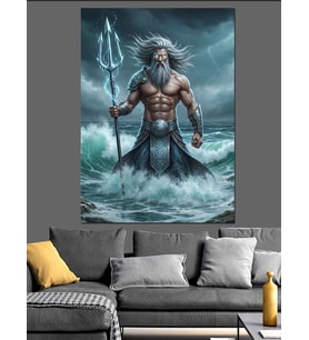 Deniz Tanrısı Poseidon Heykeli Dekoratif Kanvas - Mdf Ahşap Tablo