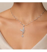 BK Gift Yusufçuk Figürlü Sallantılı Taşlı Kadın Kolye - Kararma Yapmayan Silver Çelik Kolye